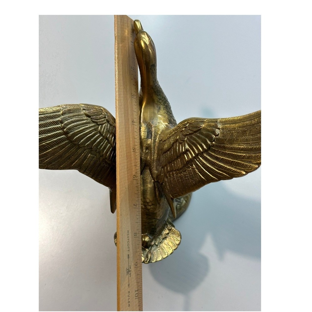 Vintage MCM Heavy Brass Duck Figurine Flying Bird Sculpture Home Decor - Picture 5 of 13